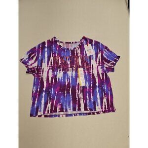 Justice Girls Tie Dye Graphic Tee Purple Blue Glitter Logo Shirt Large 12/14 NWT
